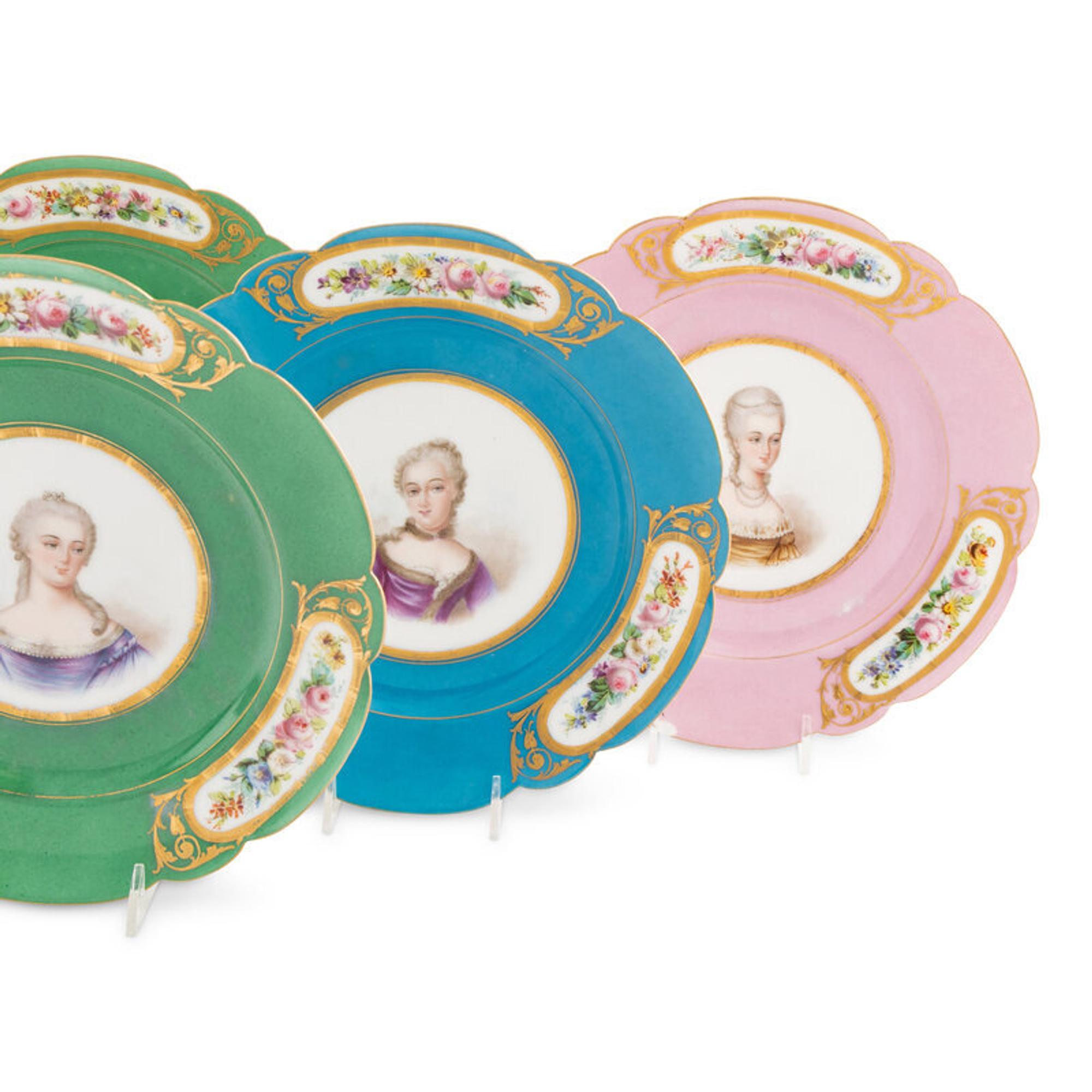 A Set of Six Sèvres-Style Porcelain Portrait Plates