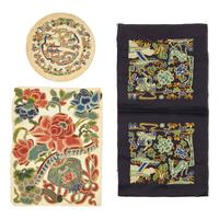 Three Chinese 'Forbidden Stitch' Embroidered Silk Panel, 19th Century 清晚期 繡片一組三件