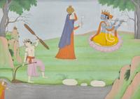 A Scene from the Dasavatara: Balarama Drawing Water for Krishna, India, Pahari Hills Style, Second Half of 19th Century 十九世紀下半葉 帕哈裡丘陵風格《十化身》圖