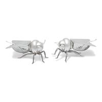 A Pair of Peruvian Silver and Glass Bee-Form Honey Dishes and Spoons