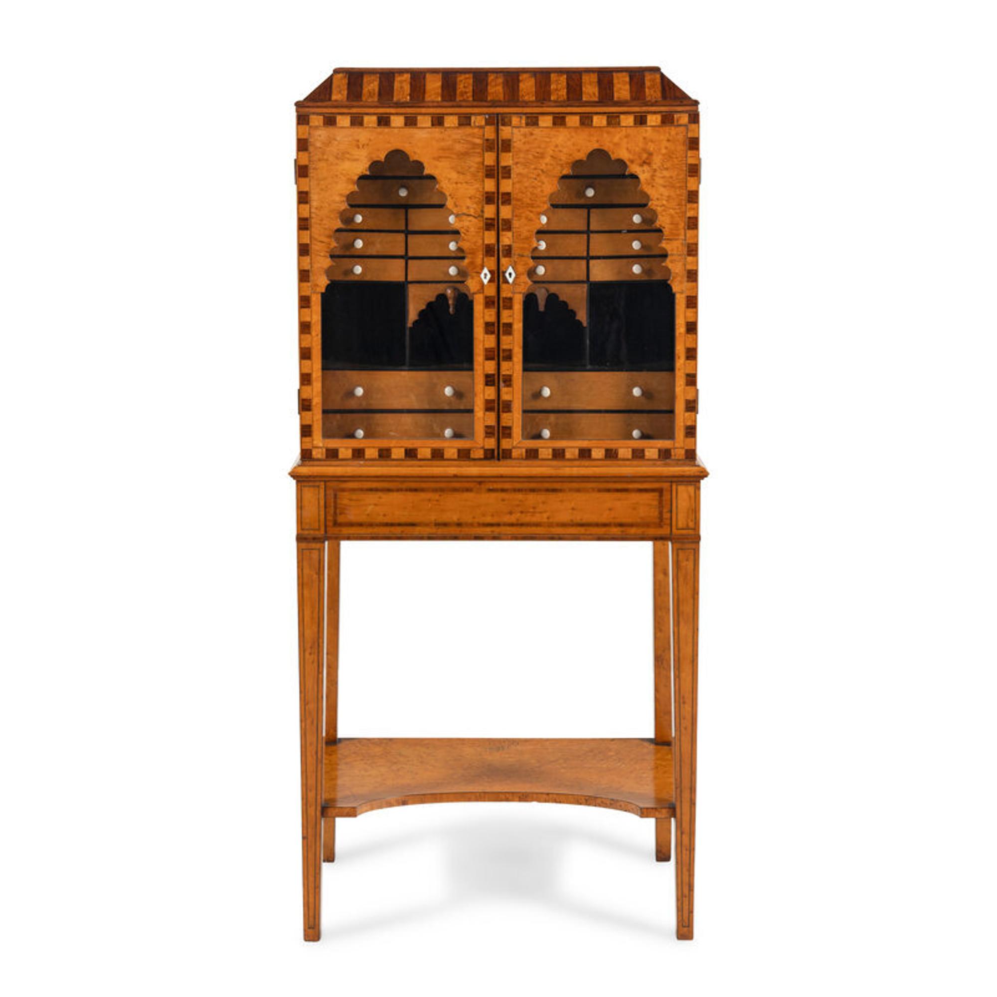 A German or Dutch Bird's Eye Maple and Rosewood Collector's Cabinet on Stand