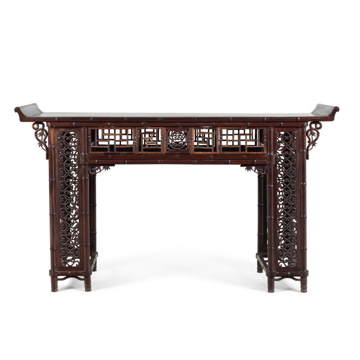 A Chinese Hardwood Faux Bamboo Altar Table, Qiaotou'an, 20th Century 近代 硬木仿竹翹頭案