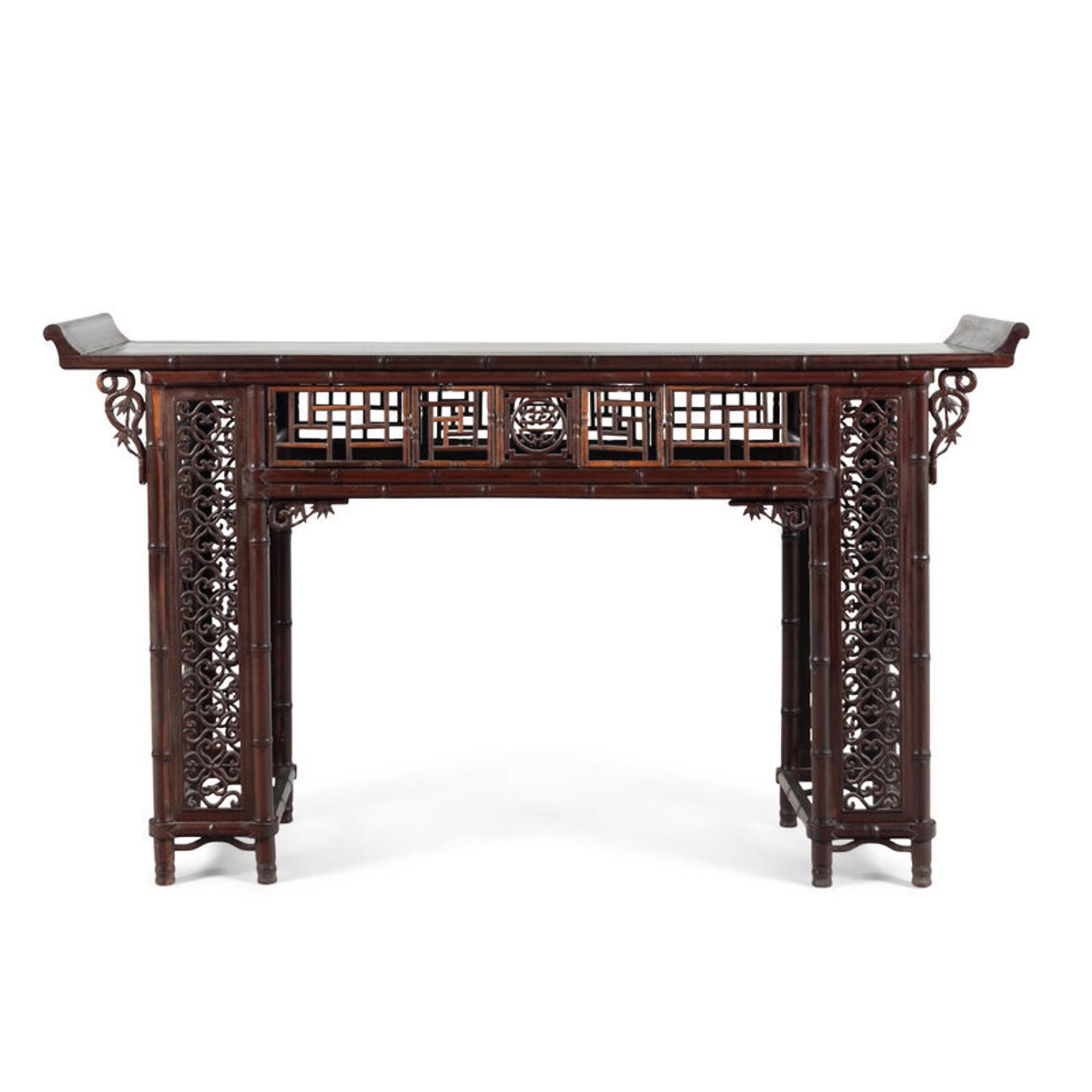A Chinese Hardwood Faux Bamboo Altar Table, Qiaotou'an, 20th Century 近代 硬木仿竹翹頭案