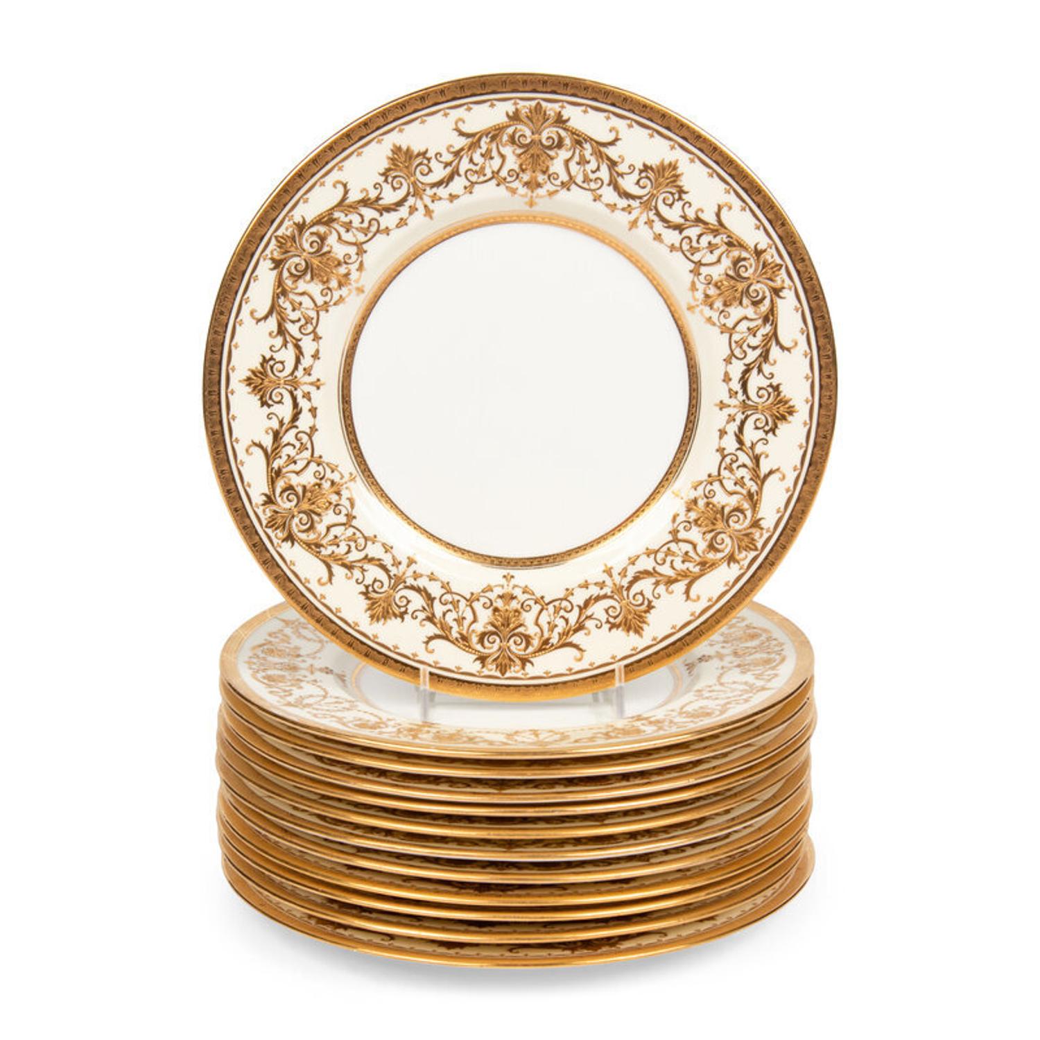 A Set of Twelve Minton Parcel-Gilt Porcelain Plates