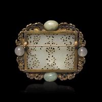 A Chinese White Jade 'Double Phoenix' Belt Plaque, Ming Dynasty 明 白玉鏤雕雙鳳紋帶板