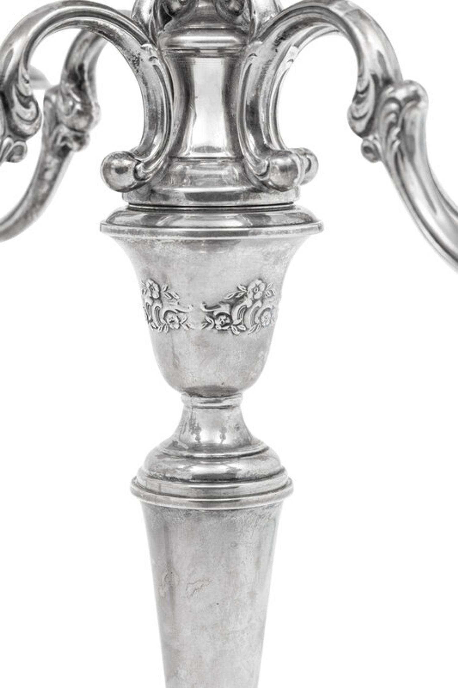 A Pair of American Silver Five-Light Candelabra