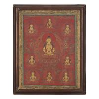 A Tibetan Red-Ground Thangka Depicting Amitayus, Late 18th/19th Century 十八/十九世紀 無量壽佛唐卡
