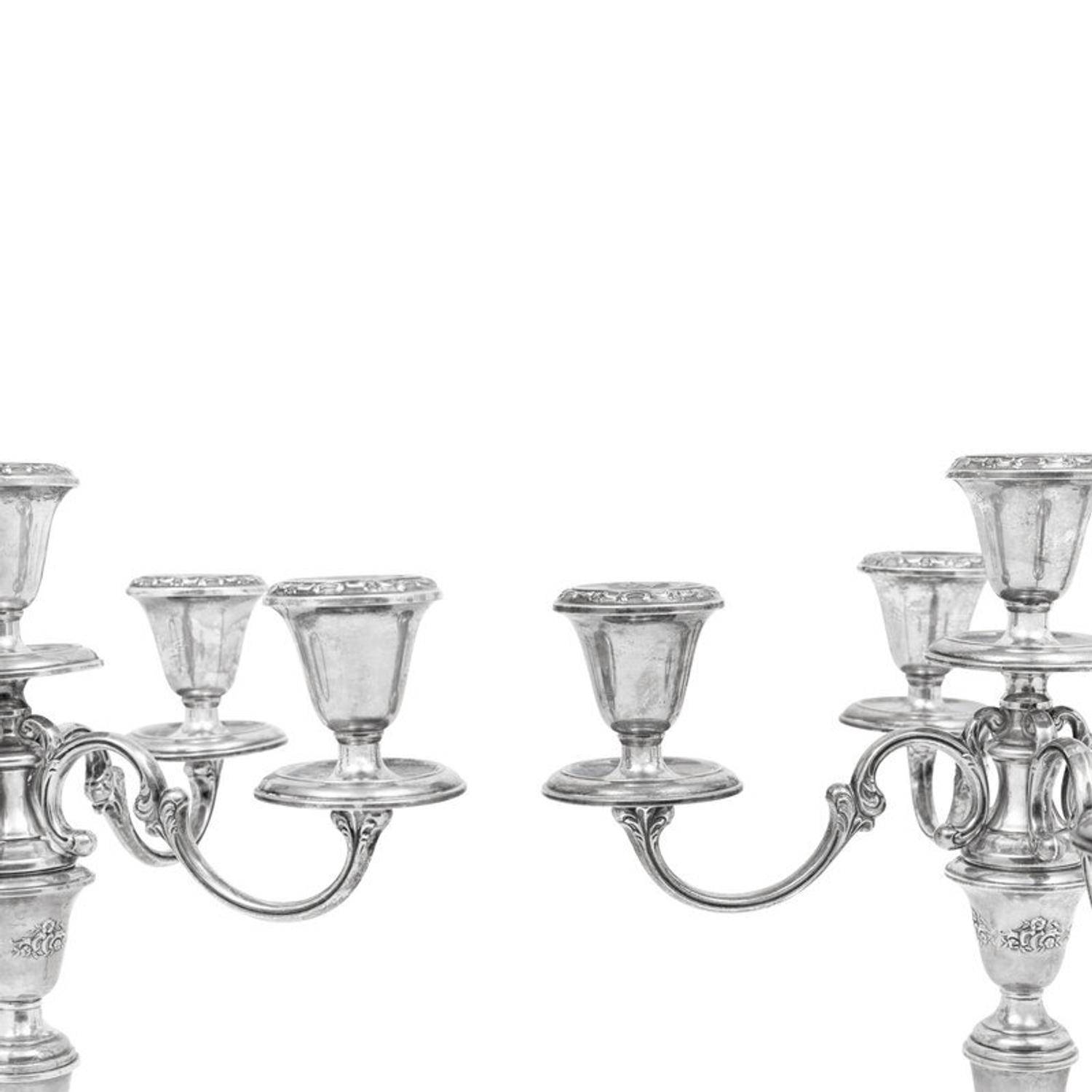 A Pair of American Silver Five-Light Candelabra