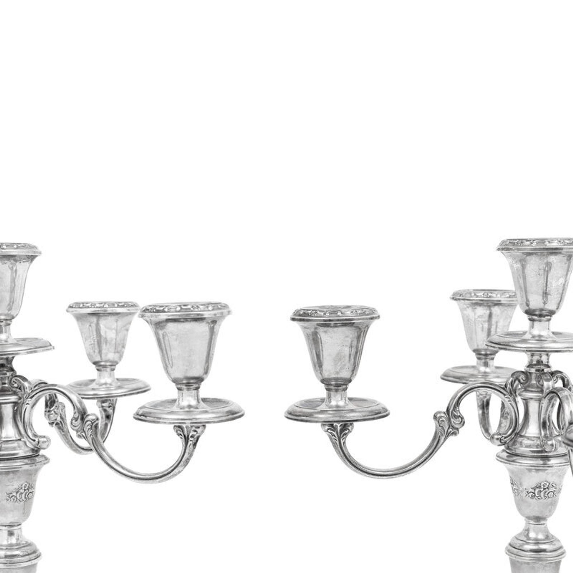 A Pair of American Silver Five-Light Candelabra