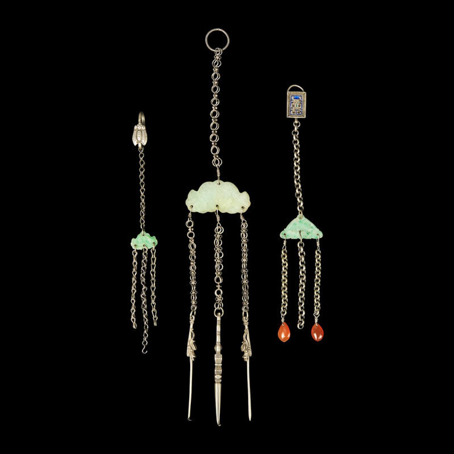 A Large Group of 31 Chinese Silver Tools, Qing Dynasty and Earlier 清及更早 銀事件兒一組
