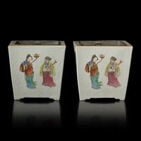 A Pair of Chinese Famille Rose "Immortals" Jardinières, Circa 1850–1860 清中期 粉彩八仙圖花盆一對