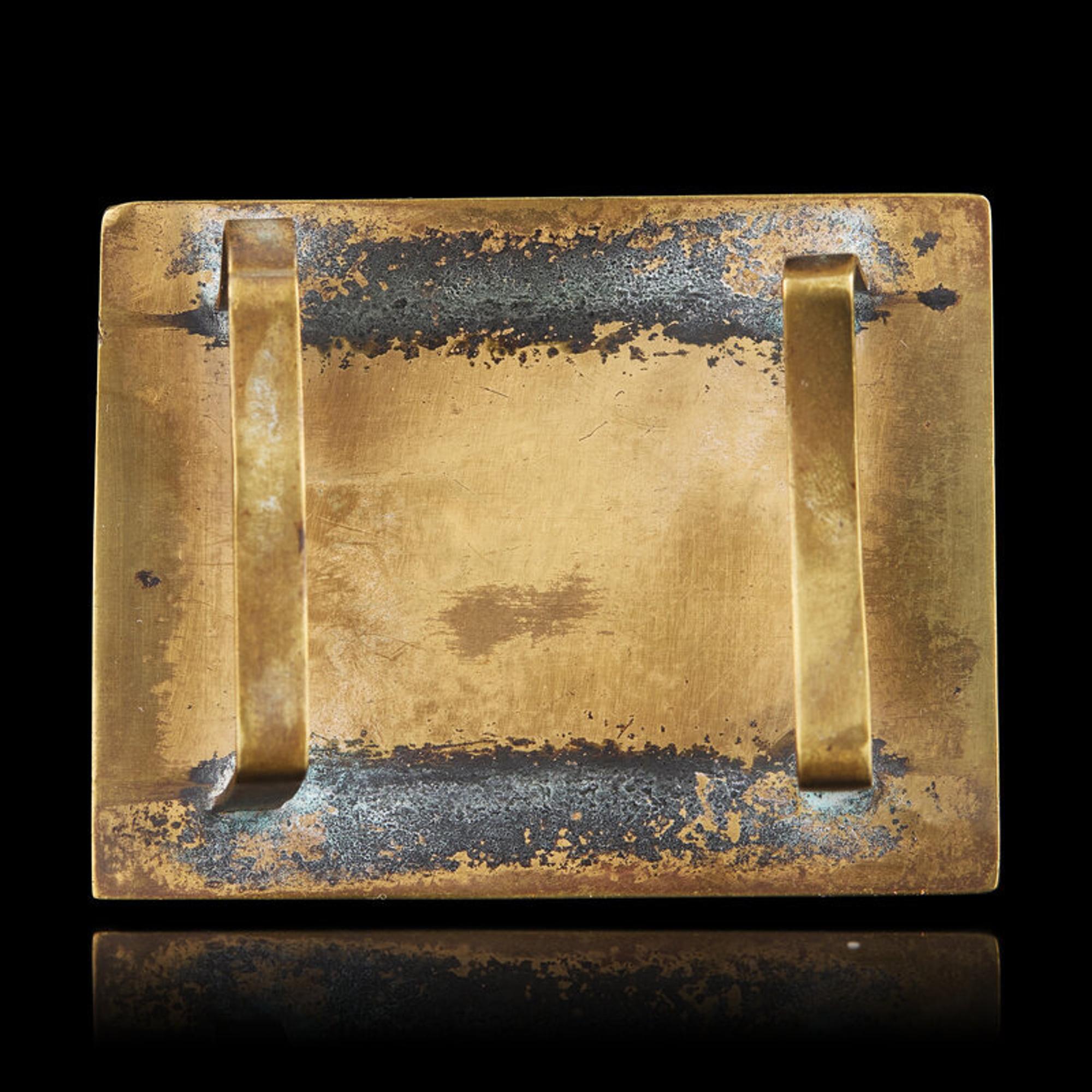 A Chinese Jade Inset Metal Mounted Buckle, Ming-Qing Dynasty 明-清 白玉穿花龍紋帶板