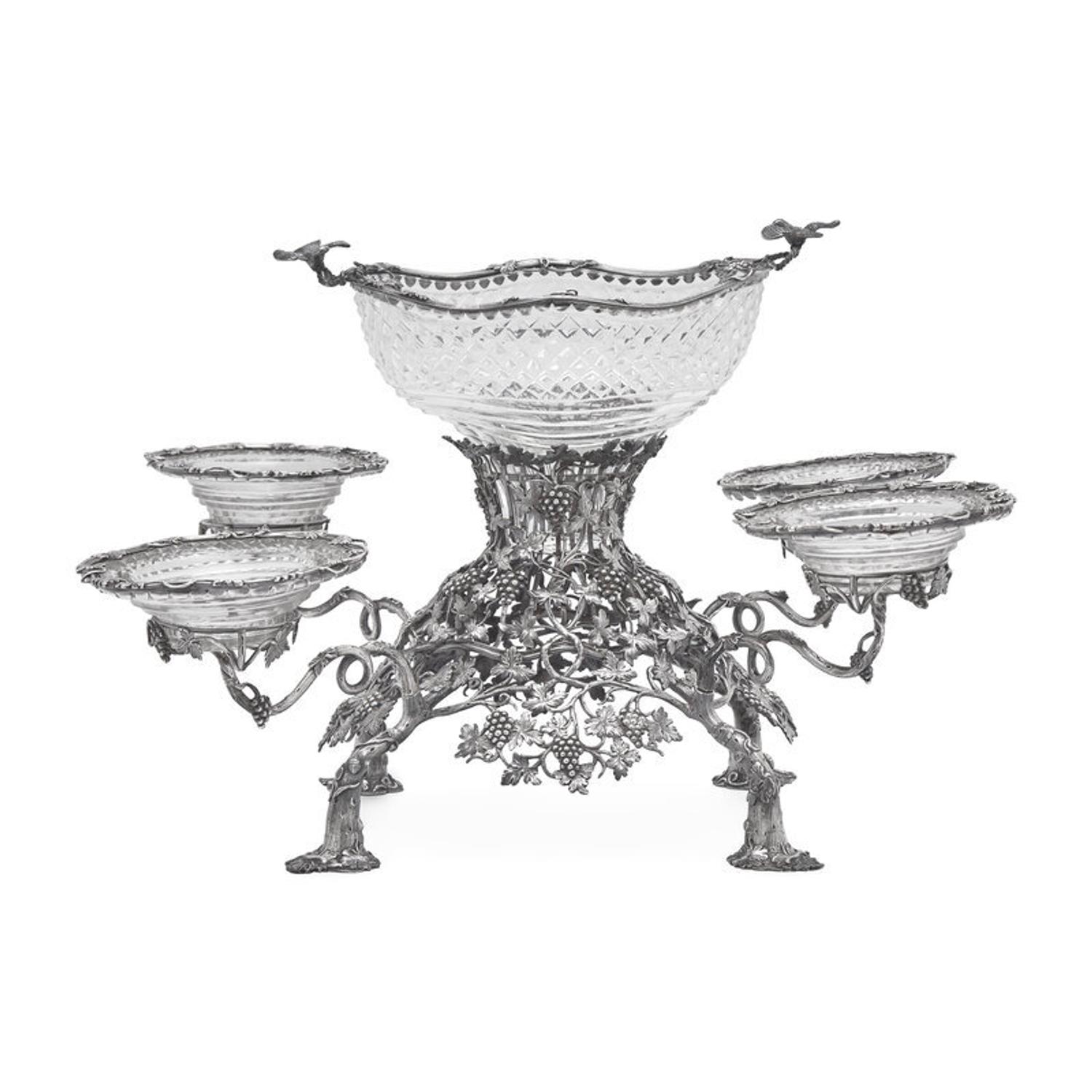 A George III Cut Glass Mounted Silver Epergne