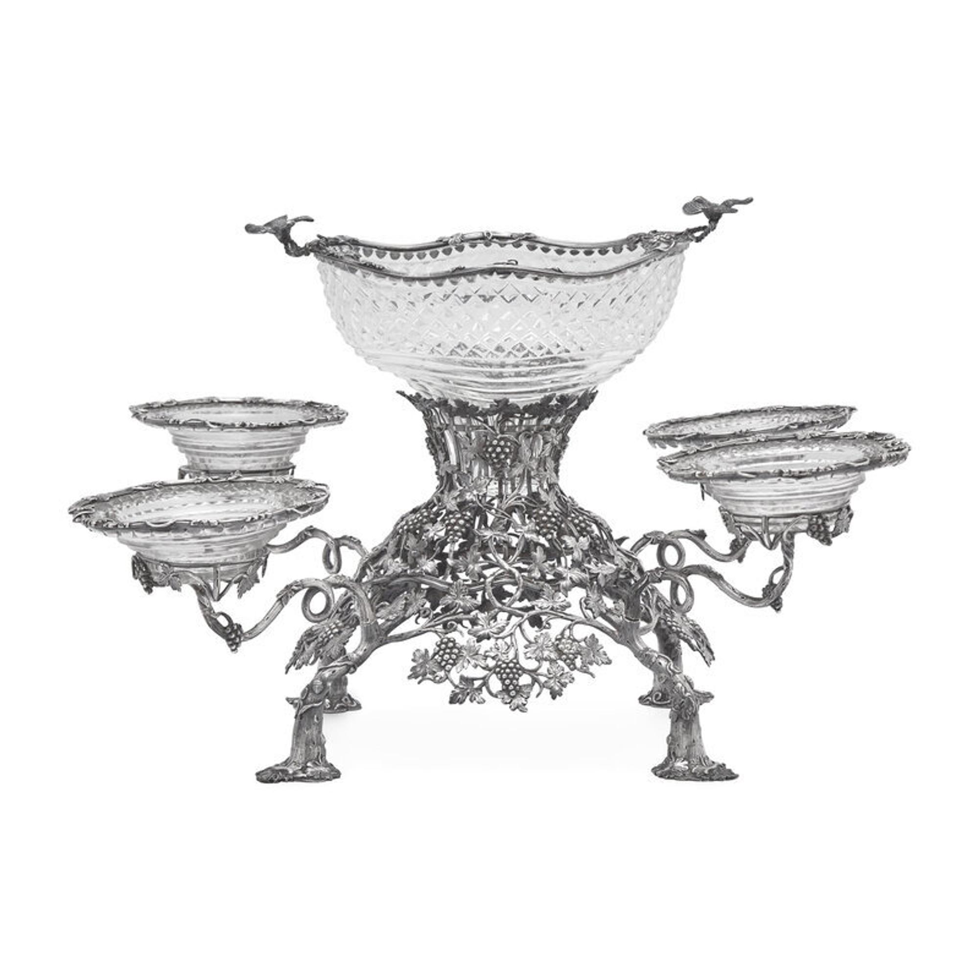A George III Cut Glass Mounted Silver Epergne