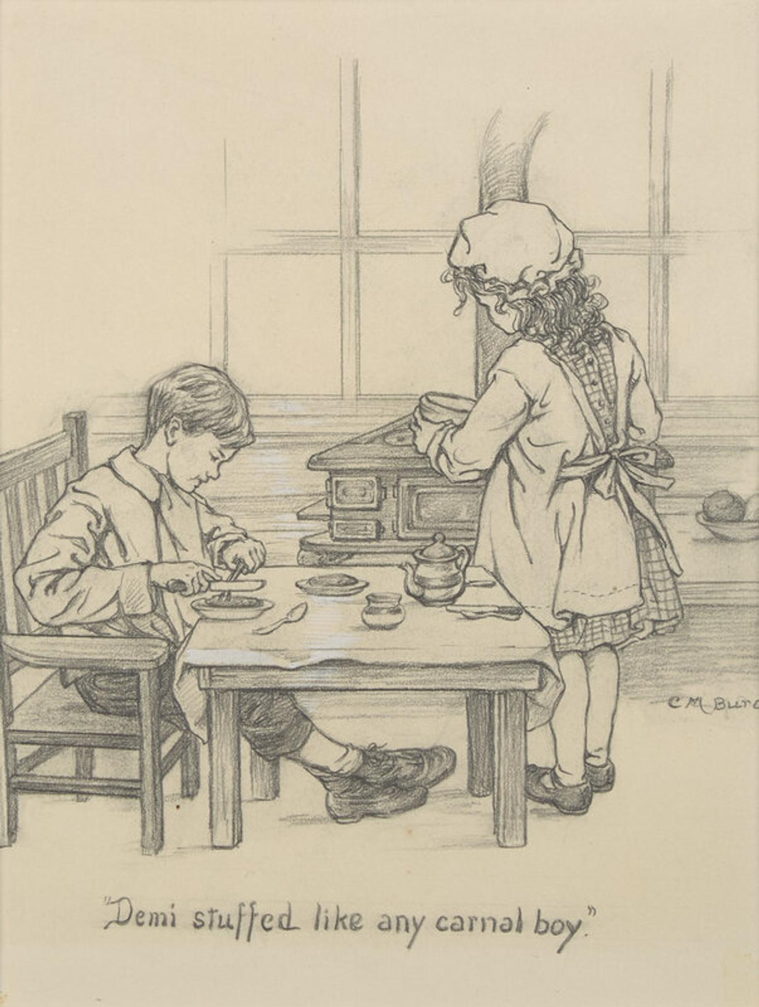 Clara Miller Burd (American, 1873-1933) — Little Men, Silas Tells His Story by the Fire, 1928 ; Together with Four Other Works (Five Works Total)