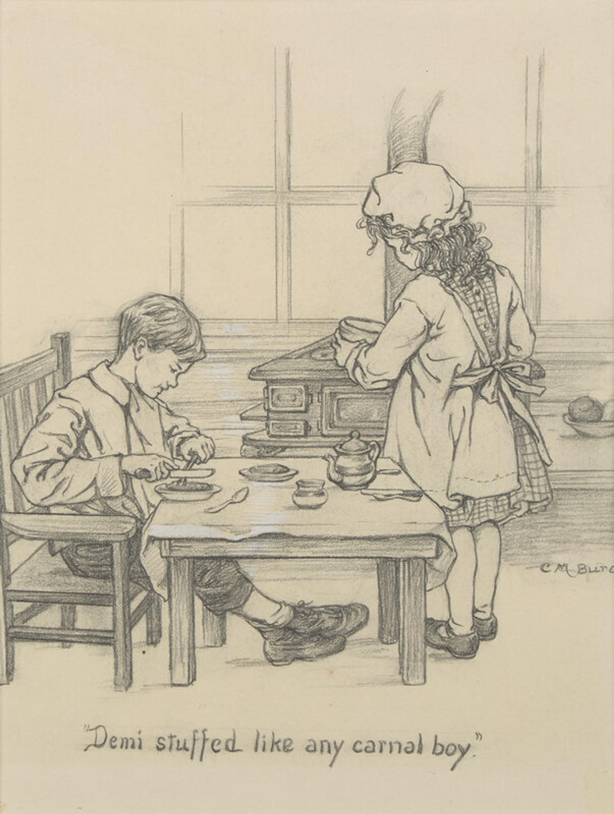 Clara Miller Burd (American, 1873-1933) — Little Men, Silas Tells His Story by the Fire, 1928 ; Together with Four Other Works (Five Works Total)
