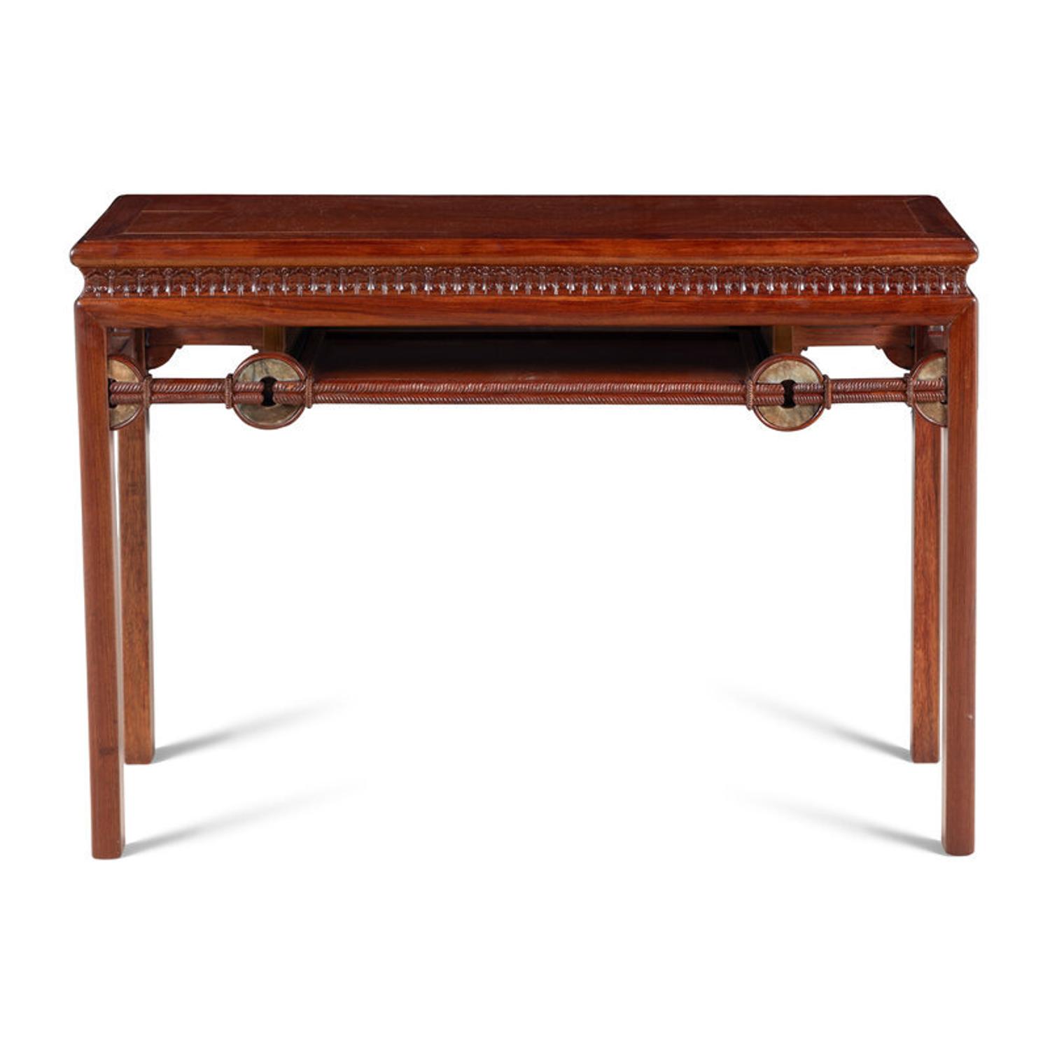 A Chinese Jade Bi Disc Inset Hardwood Altar Table, Tiao'an, 20th Century 近代 硬木嵌玉璧帶屜小條案