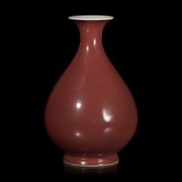 A Chinese Copper Red Glazed Pear-Shaped Vase, Yuhuchunping, Qianlong Mark and Possibly of The Period 或爲乾隆 銅紅釉玉壺春瓶