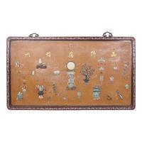 A Large Chinese Jade, Hardstone and Mother-of-Pearl Inlaid Hanging Screen, 19th/20th Century 晚清/民國 黃漆地螺鈿框嵌百寶博古圖大挂屏