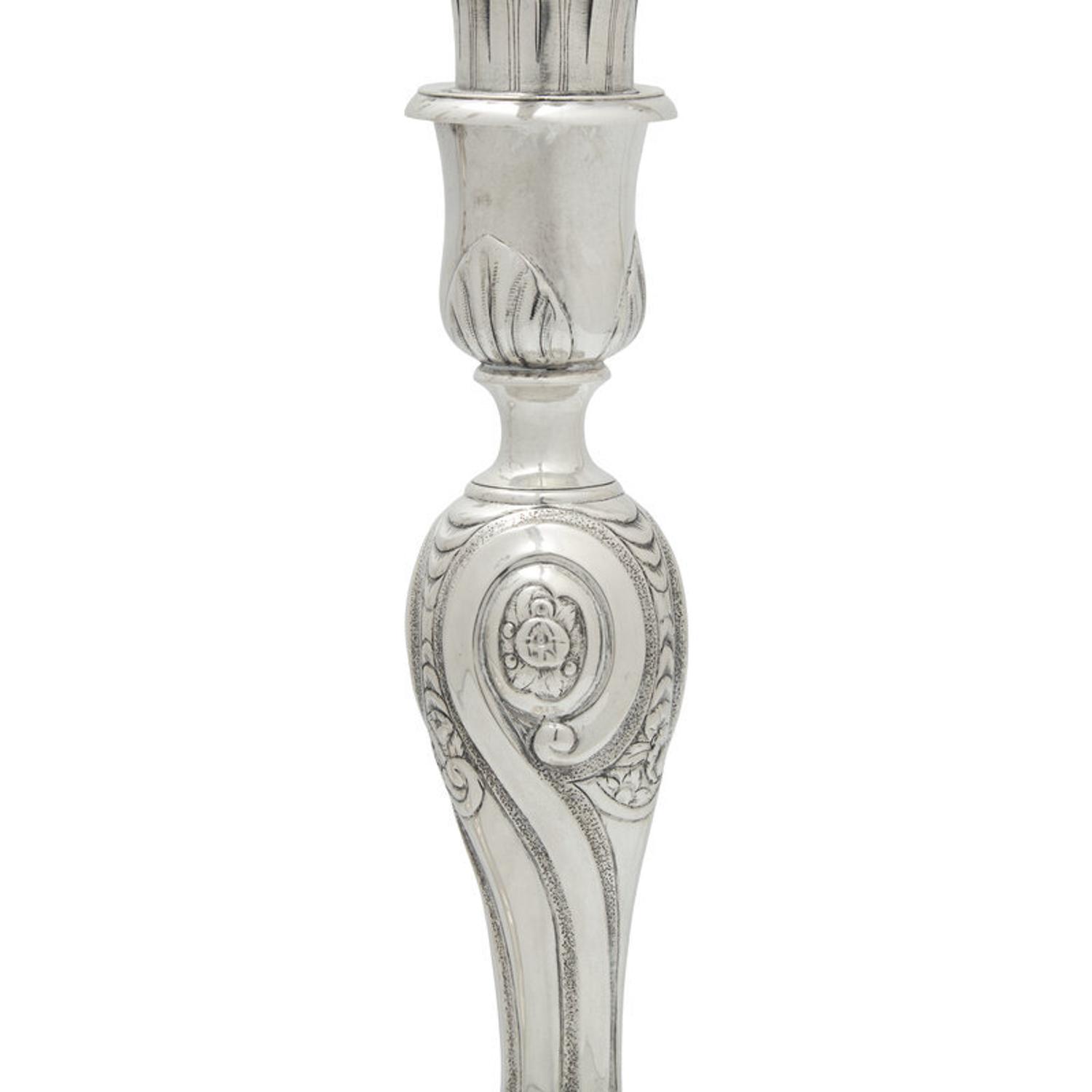 A Pair of Danish Silver Four -Light Candelabra