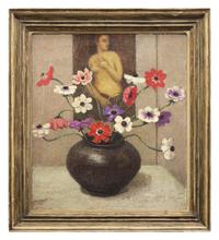 Emma Fordyce MacRae (American, 1887-1974) — Anemonies in Black Base with Titian's Venus , 1928