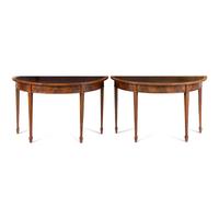 A Pair of George III Satinwood and Mahogany Demilune Console Tables