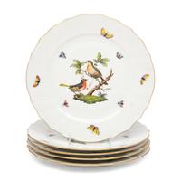 A Set of Five Herend Rothschild Bird Porcelain Dinner Plates
