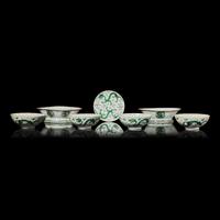 Seven Chinese Green Enameled Porcelain 'Dragon' Wares 綠彩龍紋瓷一組七件