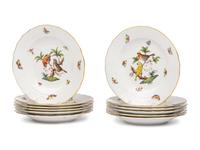 A Set of Twelve Herend Rothschild Bird Porcelain Dessert Plates