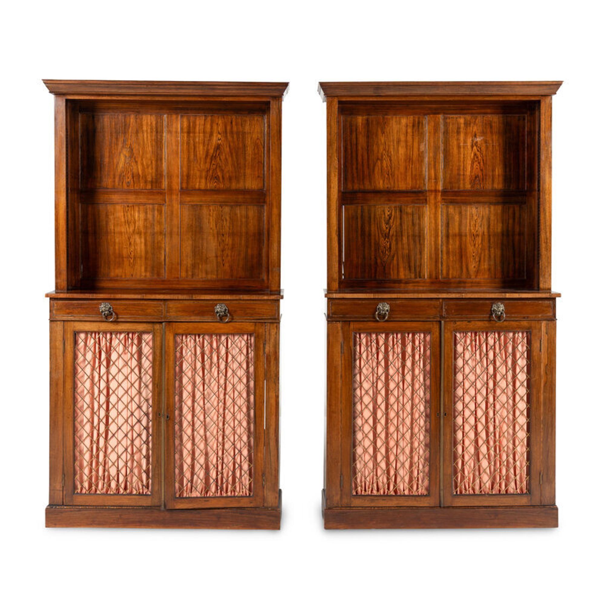 A Pair of Regency Style Rosewood and Grain-Painted Cabinets