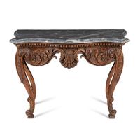 A Continental Carved Oak and Marble-Top Console Table