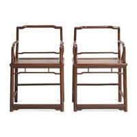 A Pair of Chinese Jichimu Lowback Armchairs, Meiguiyi, 19th/20th Century 清晚期 雞翅木玫瑰椅一對