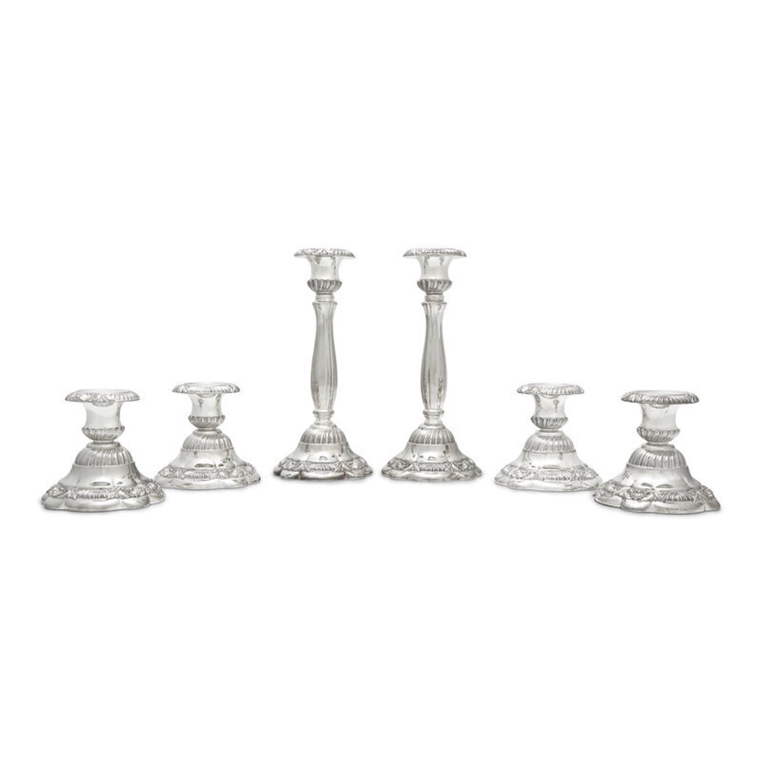 Six Italian Silver-Plate Candlesticks