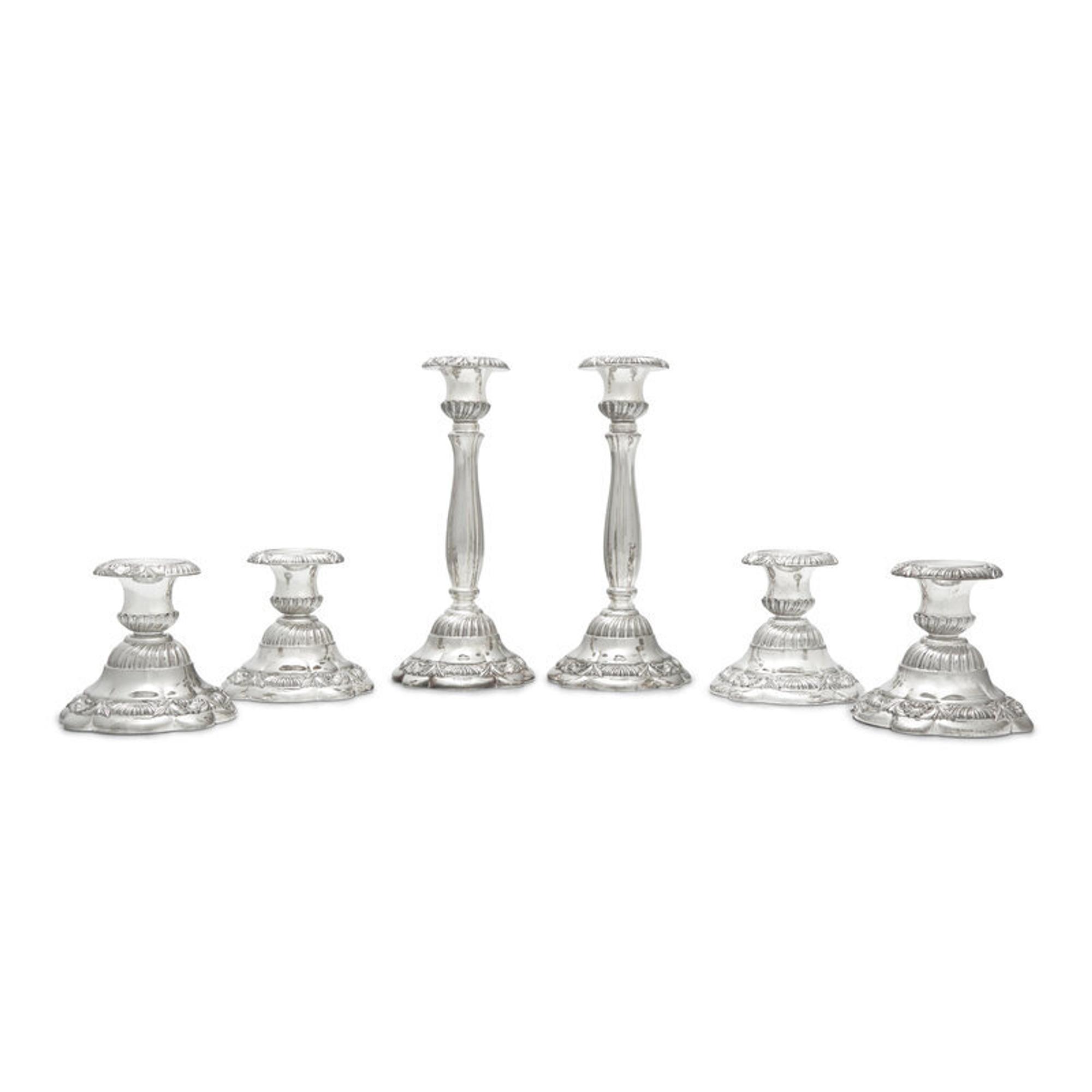 Six Italian Silver-Plate Candlesticks
