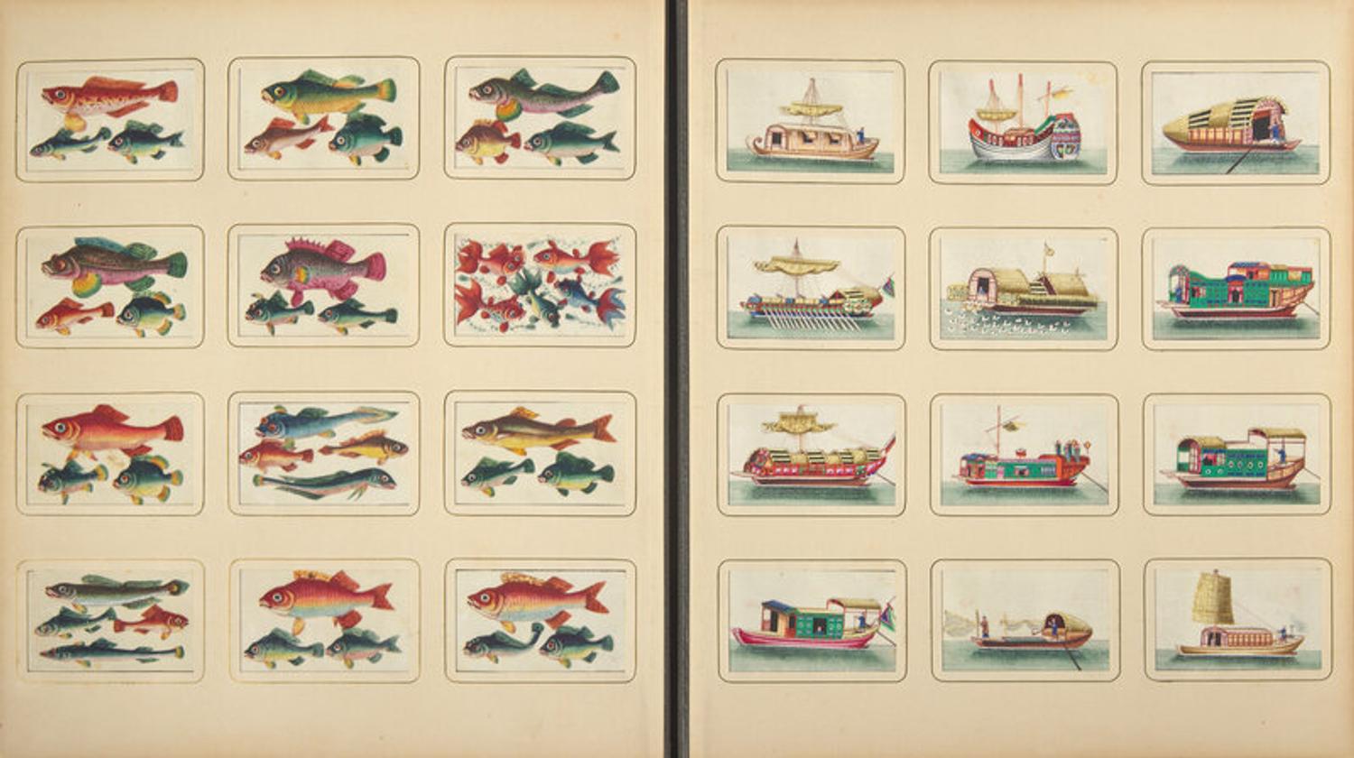 A Rare Album of 635 Chinese Export Miniature Pith Paintings, Second Half 19th Century 清晚期 外銷中國風情通草畫冊（通草畫共計635幅）