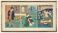 Kunisada (Toyokuni III, Japanese 1786-1864) Two Framed Kabuki Triptychs