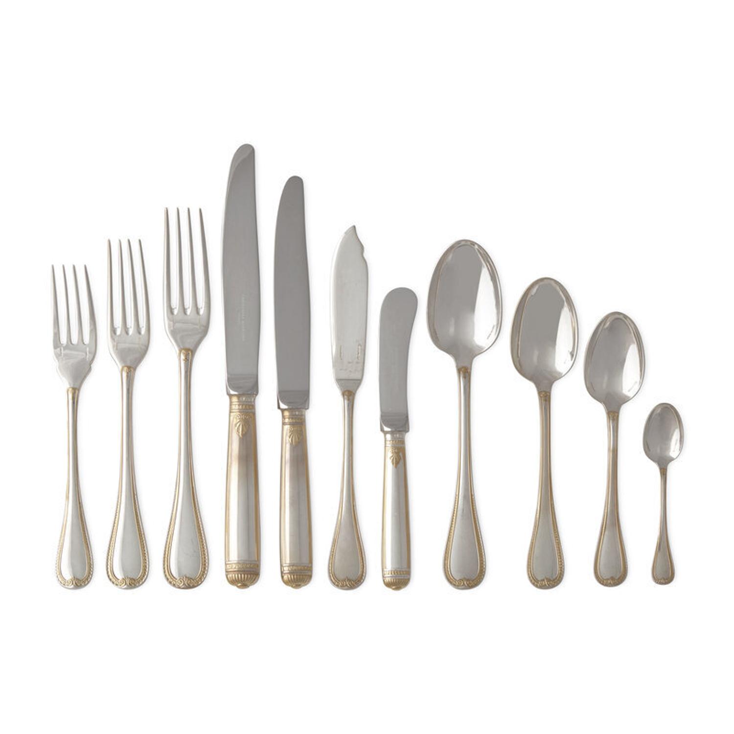 A Christofle Parcel-Gilt Silver Flatware Service