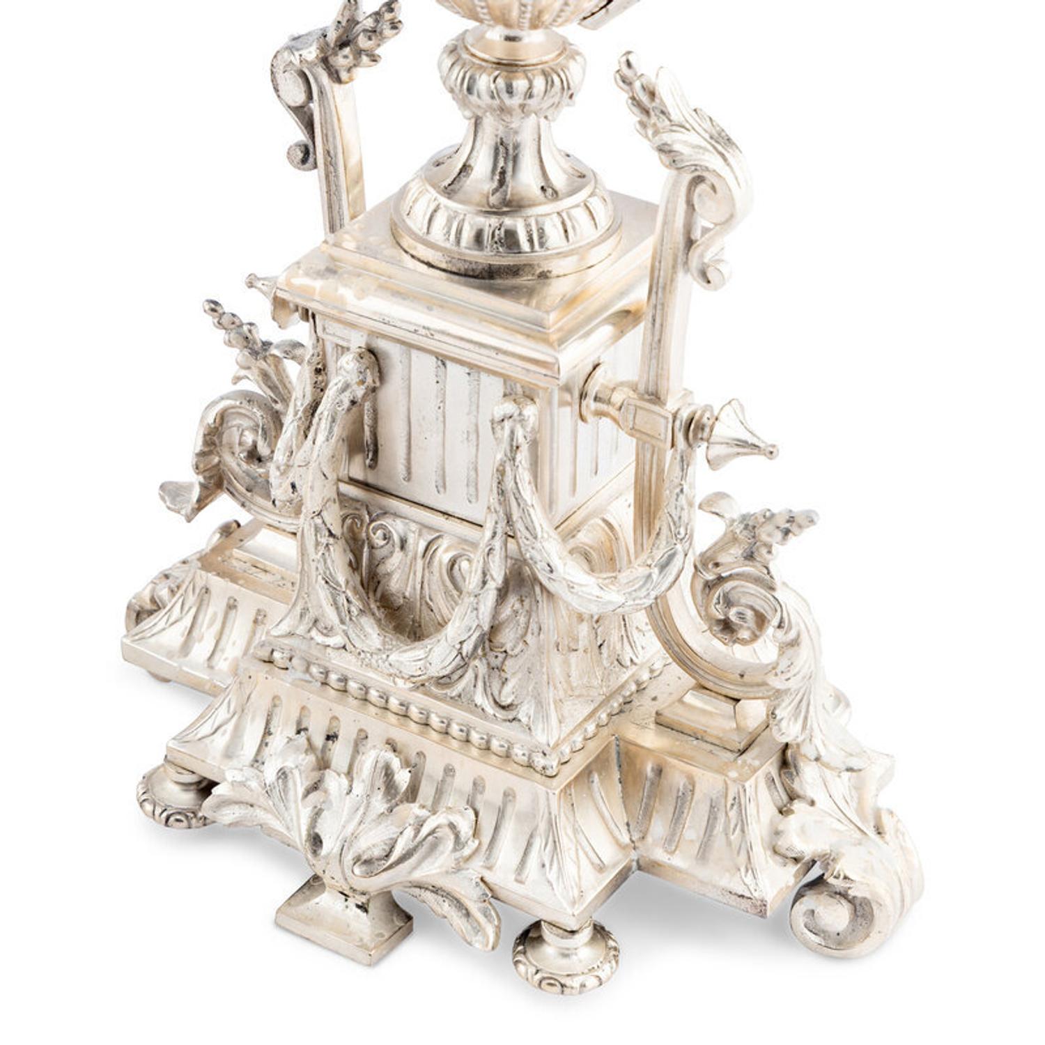 A Pair of Napoleon III Silvered Bronze Six-Light Candelabra