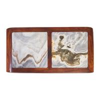 A Chinese Marble Inset Ironwood Game Table, 19th/Early 20th Century 清晚期 鐵力木嵌大理石書卷式條案
