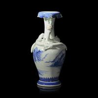 A Japanese Hirado Blue and White Porcelain 'Dragons and Landscapes' Vase, Meiji Period 日本明治時期 平戶燒青花山水龍紋瓶
