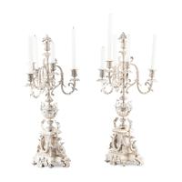 A Pair of Napoleon III Silvered Bronze Six-Light Candelabra