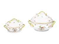 A Herend Rothschild Bird Porcelain Tureen and Covered Vegetable Dish