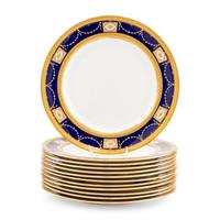 A Set of Twelve Royal Doulton Parcel Gilt Porcelain Dinner Plates