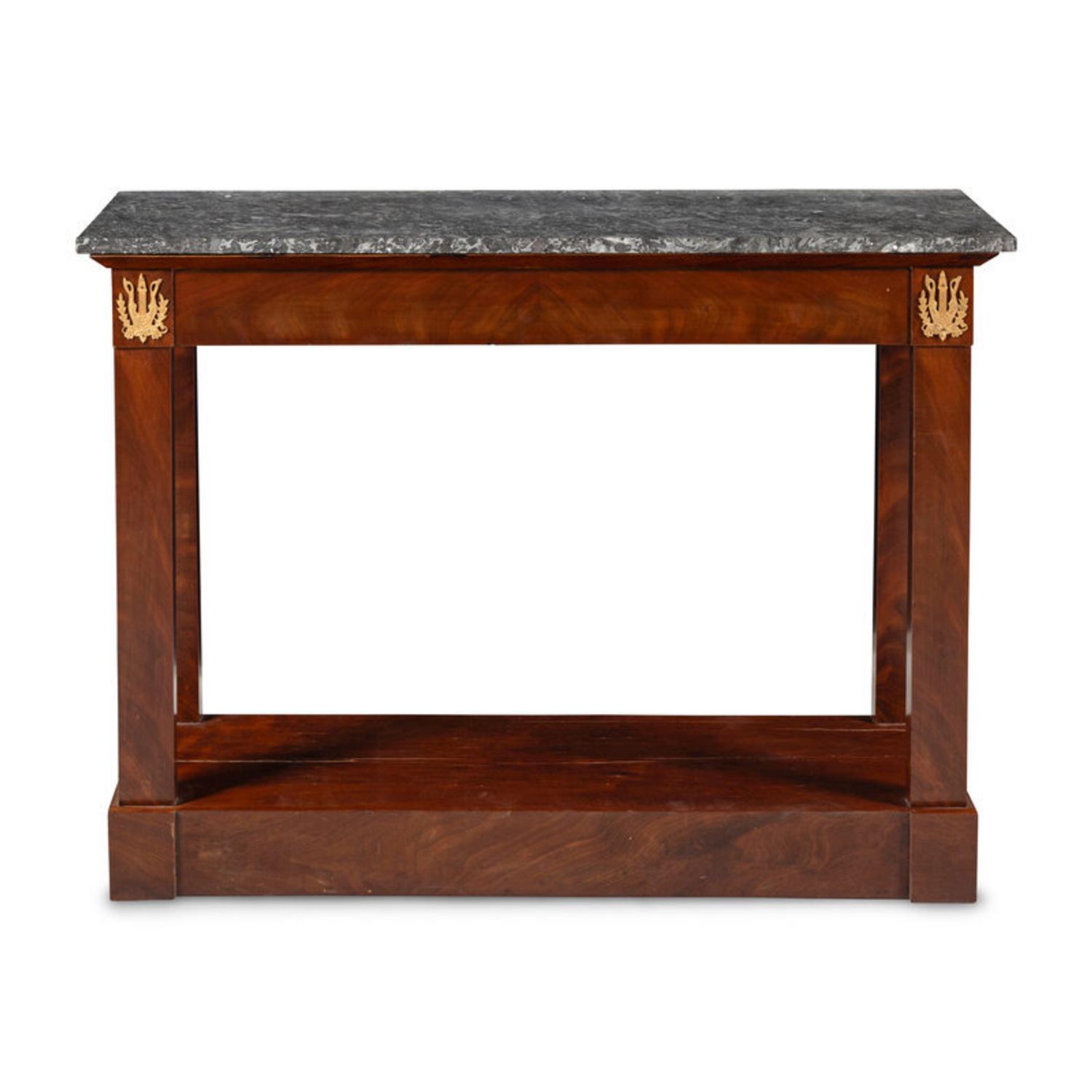 An Empire Mahogany and Gilt Metal Mounted Marble-Top Console Table