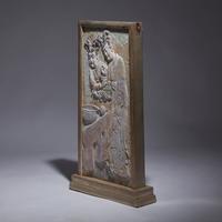 A Rare Chinese Carved and Painted 'Court Ladies' Relief Brick Panel, Late Tang Dynasty-Five Dynasties and Ten Kingdoms 晚唐-五代 彩繪磚雕侍女圖
