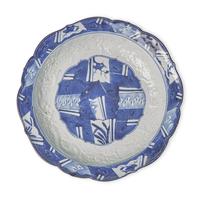 A Large Japanese Blue and White Molded Porcelain Deep Dish, Late 18th/19th Century