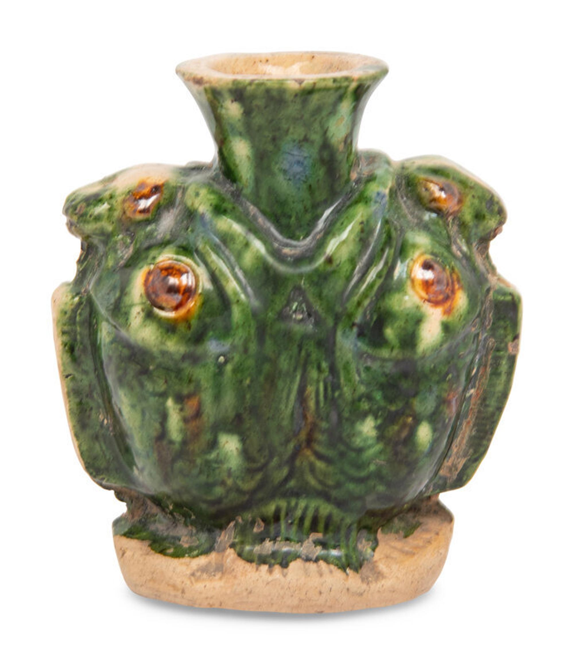 A Small Chinese Sancai Glazed 'Double Fish' Vase, Tang Dynasty 唐 三彩雙魚罐