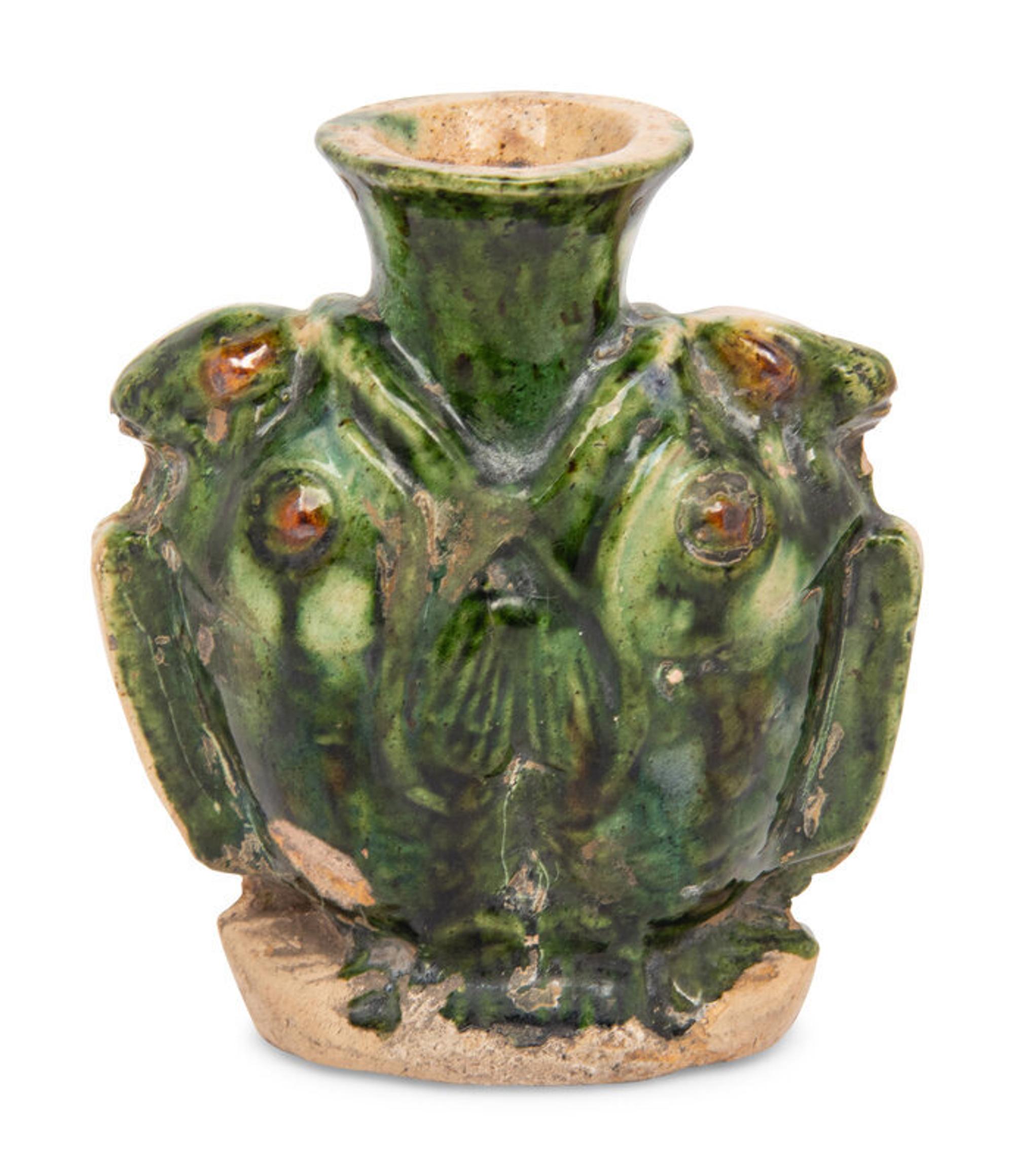 A Small Chinese Sancai Glazed 'Double Fish' Vase, Tang Dynasty 唐 三彩雙魚罐