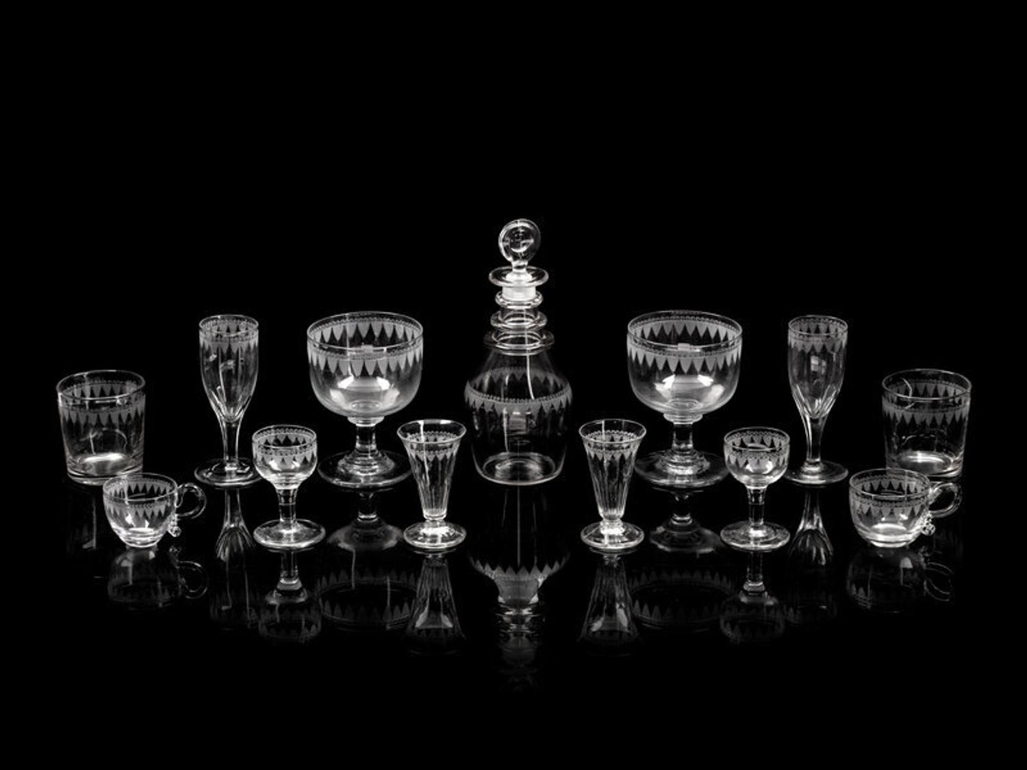 An English Cut Glass Stemware Service
