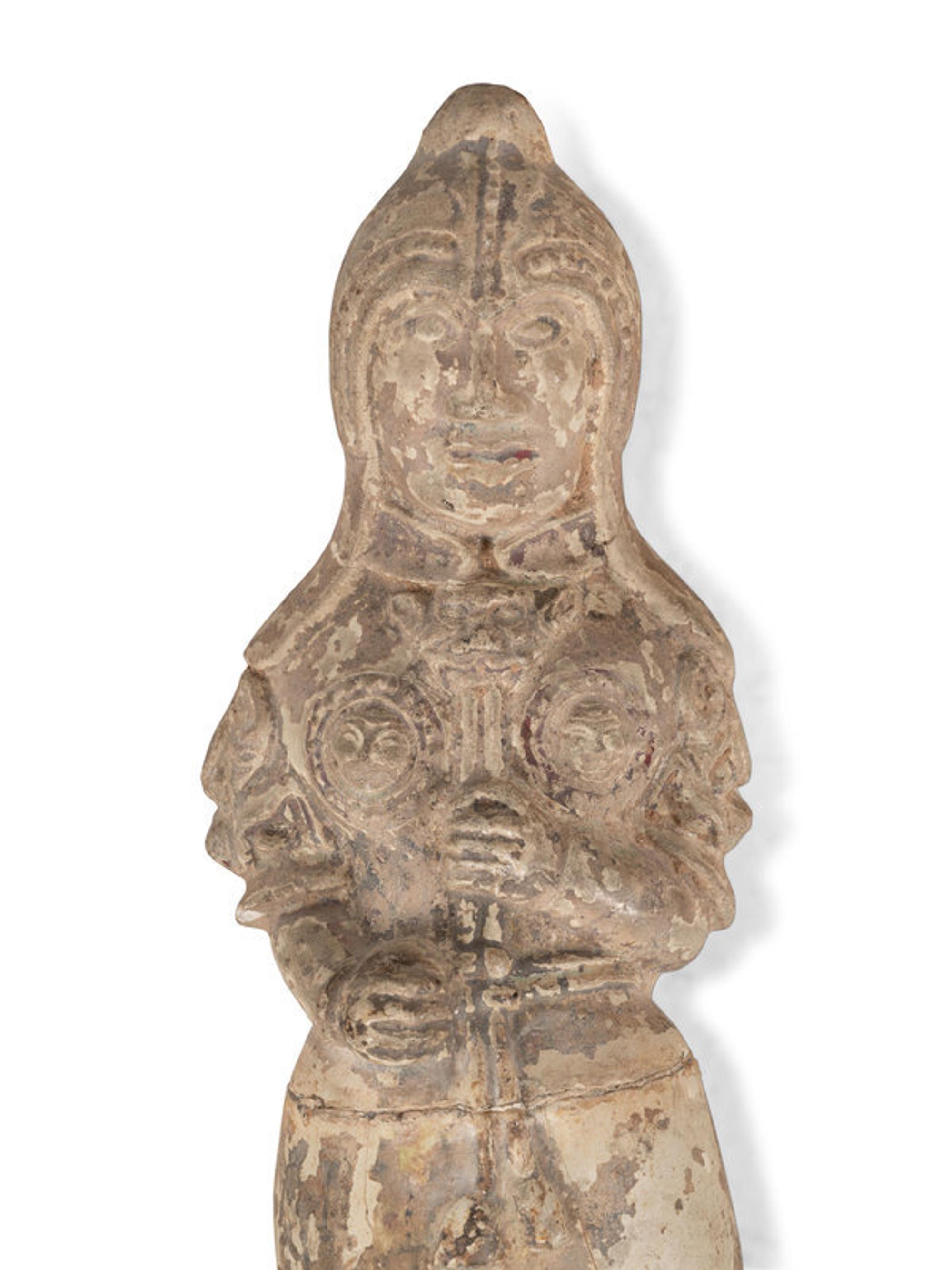 A Chinese Pottery Figure of a Warrior, Possibly Tang 或爲唐 陶將軍俑